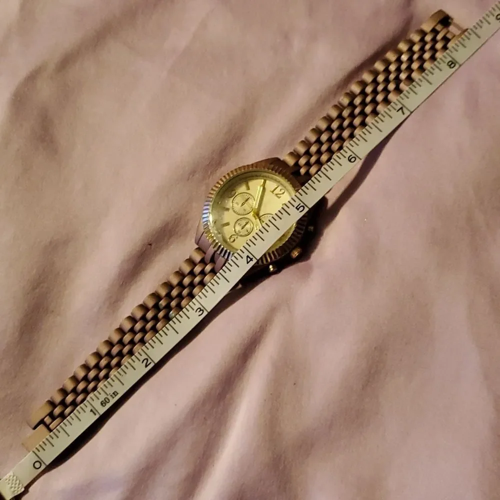 NEW Rose Gold Tone Chronograph Style Ladies Watch Gold Face Wristwatch Timepiece